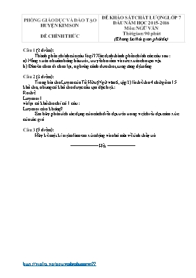 Đề khảo sát chất lượng Ngữ văn lớp 7 - Năm học 2015-2016 - Phòng GD & ĐT Kim Sơn